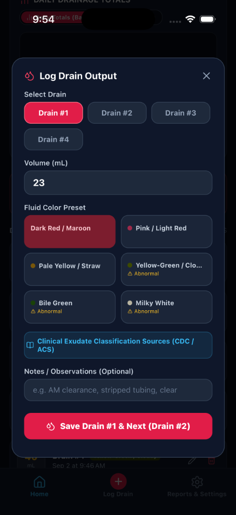 Drain Log Output Logging Screen